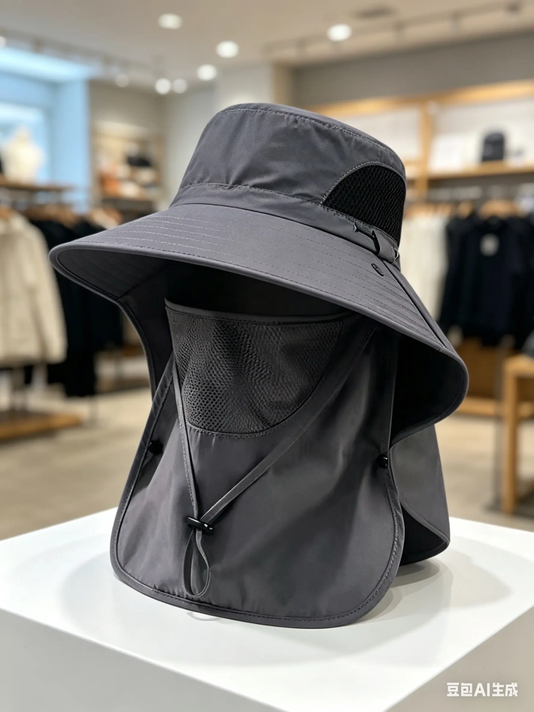 防晒帽 遮阳帽防晒遮阳护颈一体帽 大檐渔夫帽