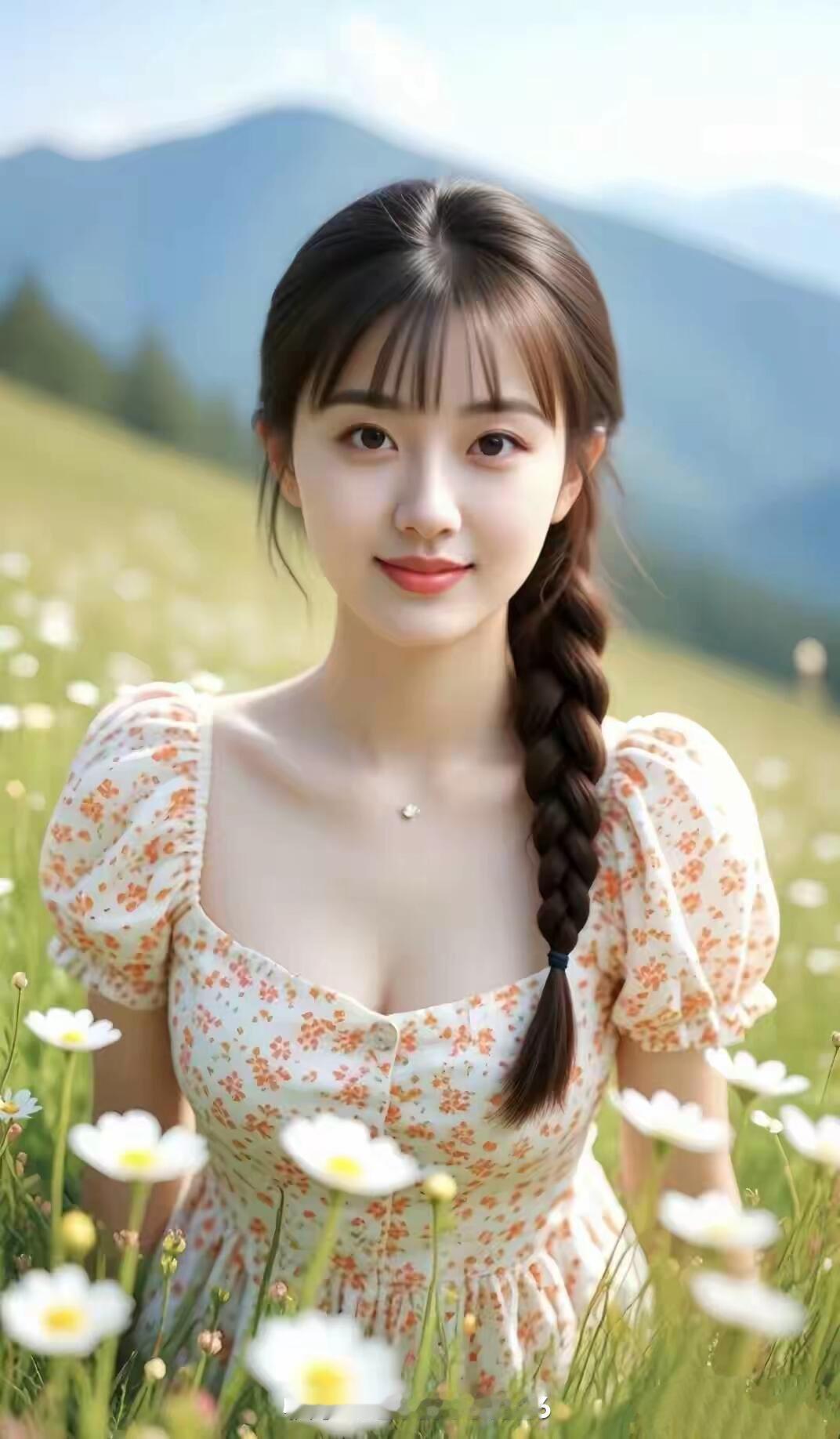 少女在花海中微笑，宛如春日里的花朵🌸🌸🌸