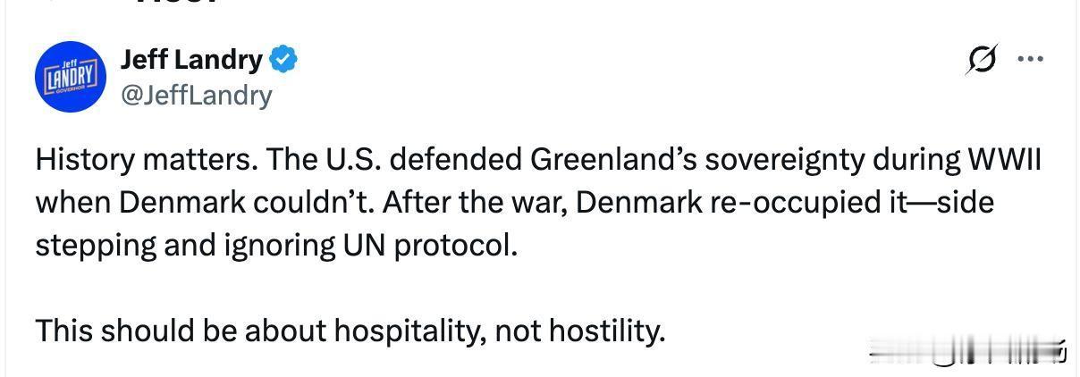 路易斯安那州州长表示：“历史意义重大。二战期间，美国保护了格陵兰岛的主权，当时丹