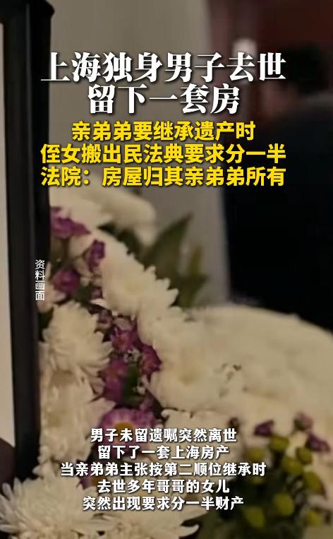 上海一名男子的二哥终身未婚、无儿无女，去世后留下一套房产。男子认为自己是唯一继承