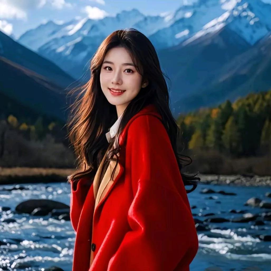 山野里的红衣少女，笑靥如花，岁月静好。红衣微笑少女 红衣少女自拍 红衣女拍照 红