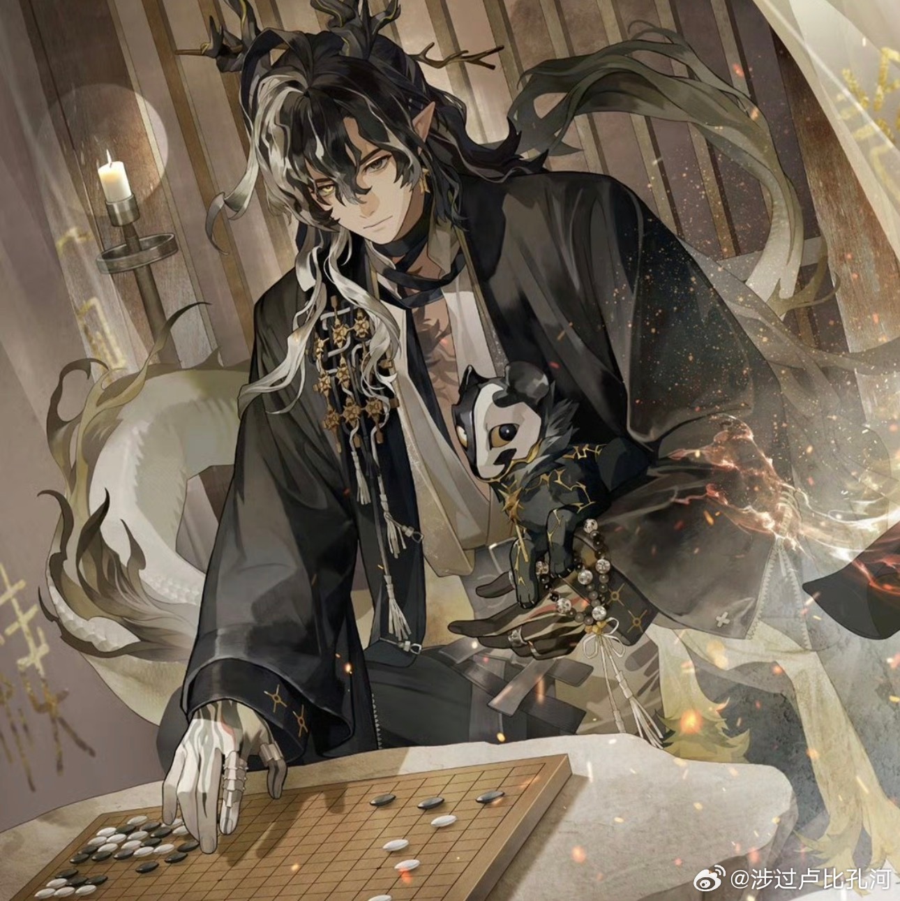 问了围棋老师这棋局是什么，她说棋盘不全看不出来，只能看出左侧扭十字，棋盘上零零散