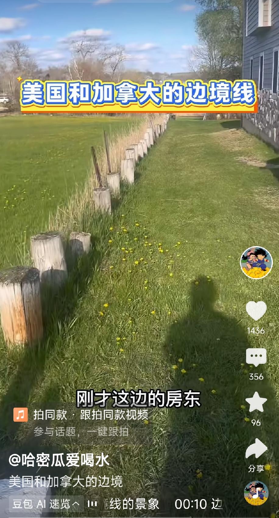 这是一段美国和加拿大之间的边境线
只是几个木桩而已