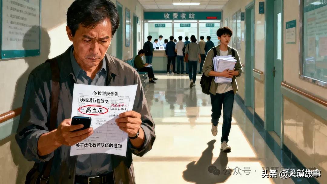 49 岁，在私立学校站了 23 年讲台，如今握着粉笔的手偶尔发颤，嗓子也常像塞了