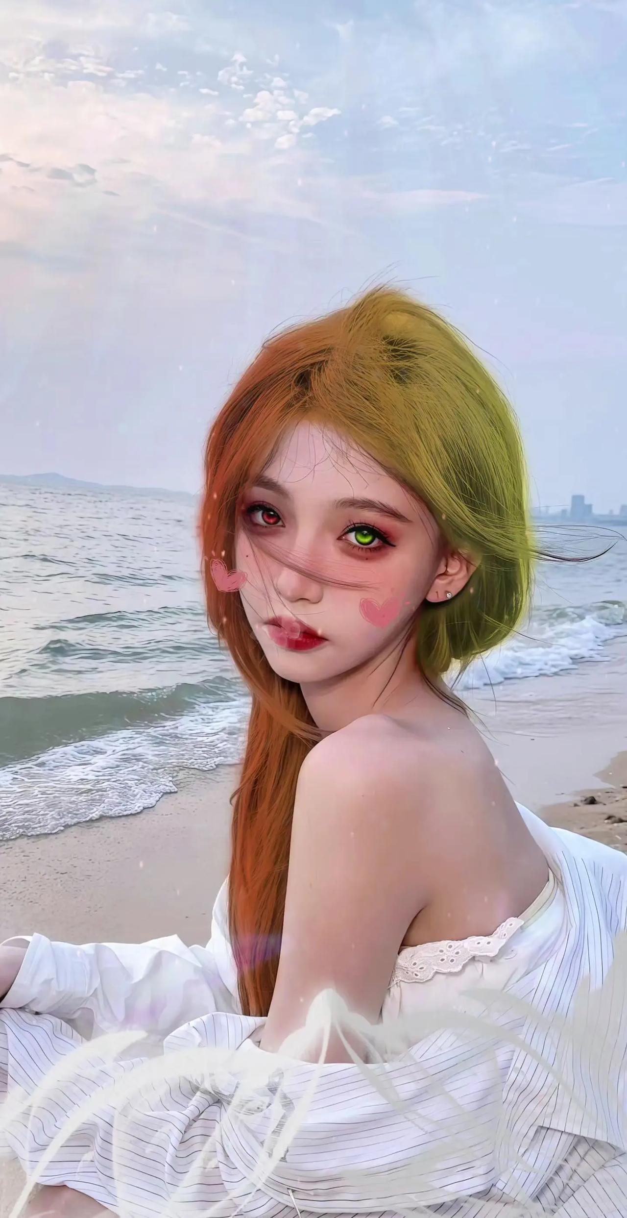 渐变发色的美。自由感拍照 享受夏日与海风🏖 爱拍照爱生活 这个bgm少不了甜妹