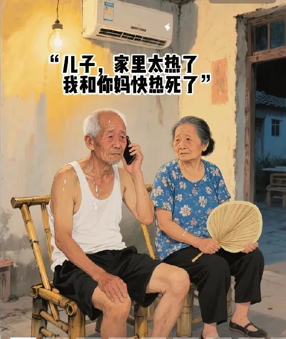一女孩给父母买了空调。
可儿子觉得家电和生活用品使用起来费电，便不让父母用。大热