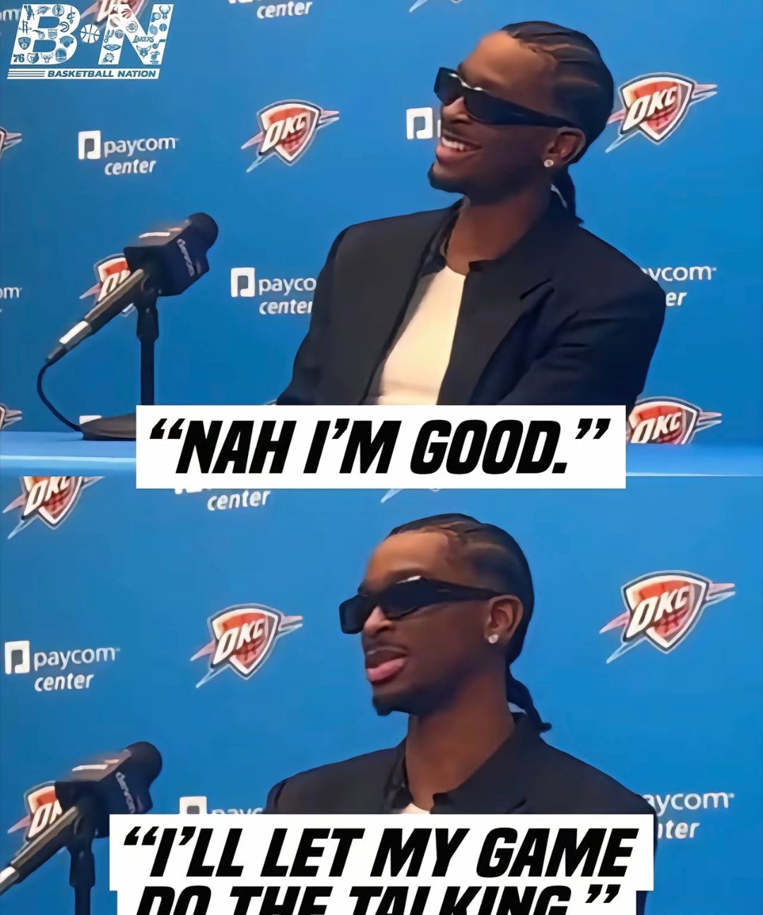 记者追问亚历山大，凭什么拿MVP？他只淡淡一句：“Nah I’m good. I