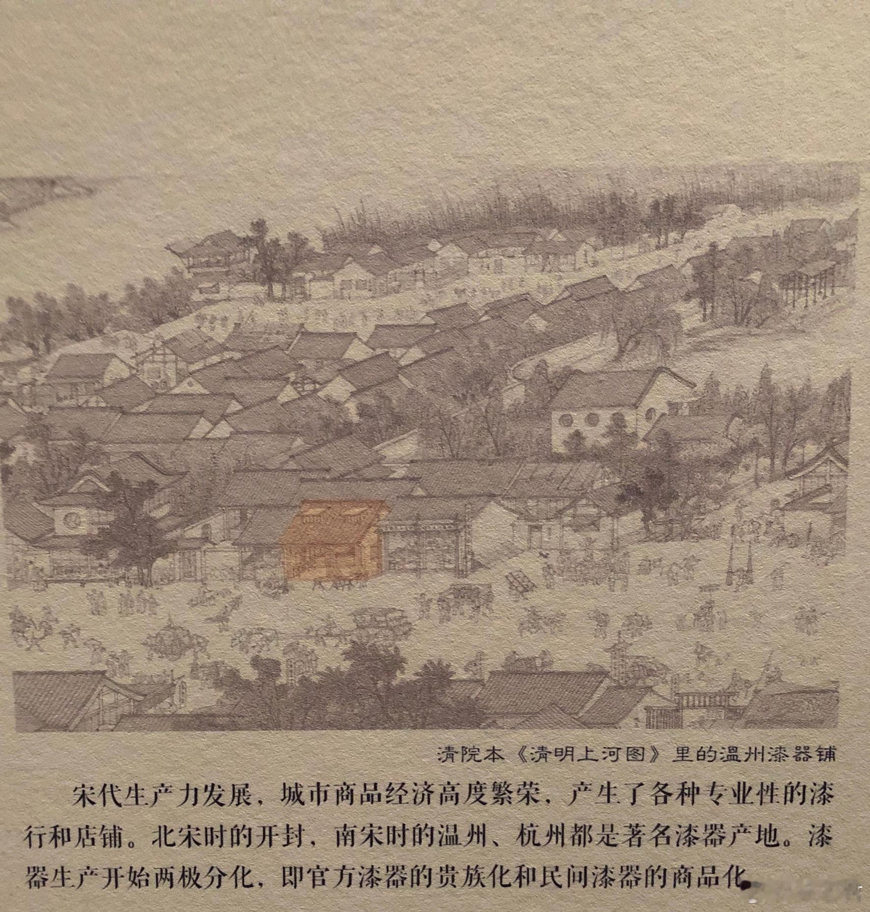 良渚博物院展板上说清代版《清明上河图》里有温州漆器铺，找到原图发现招牌上头一个字