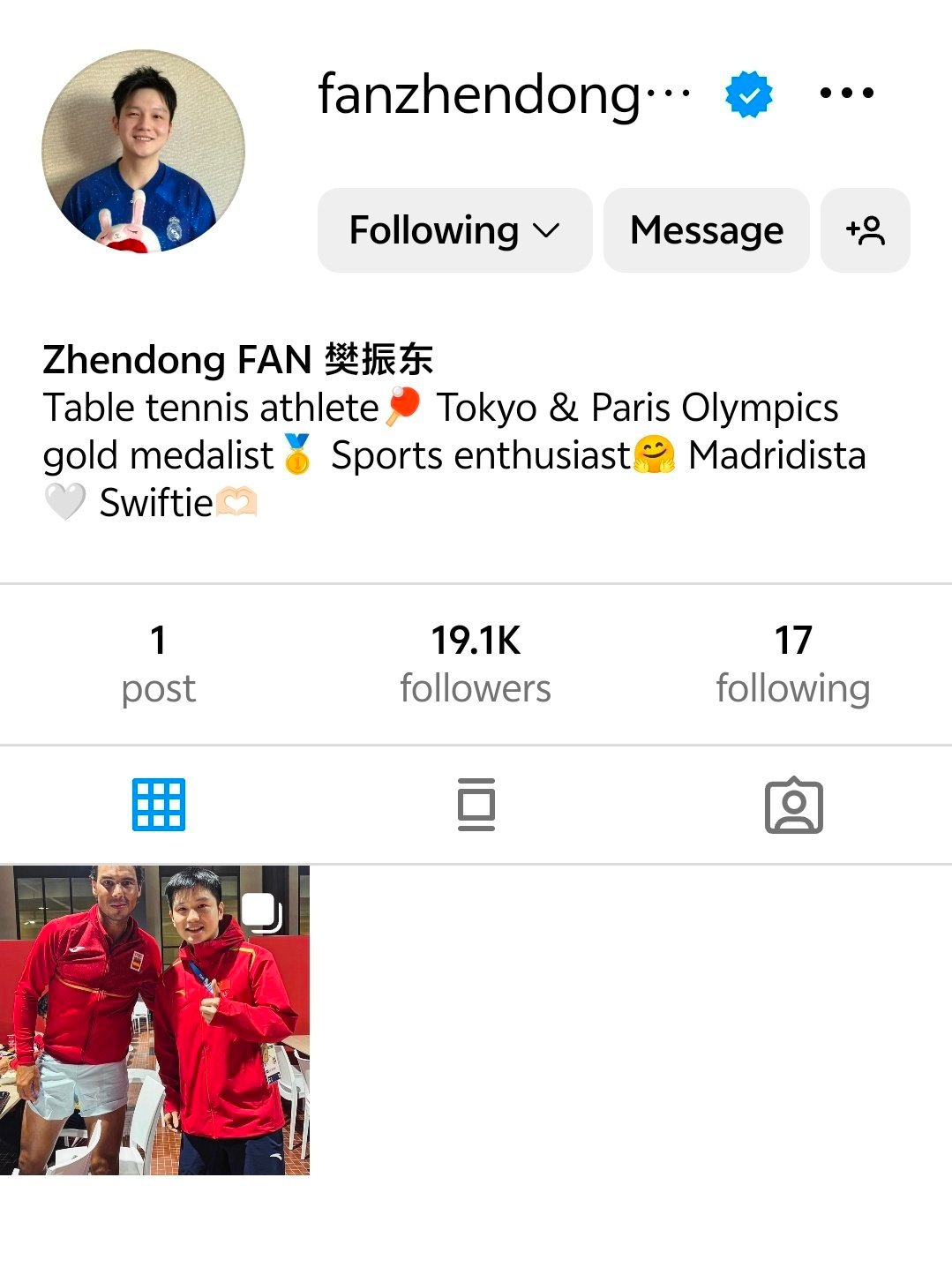 #樊振东开通ins账号#笑死了🤣！樊振东开通ins，然而他在ins上的简介是这