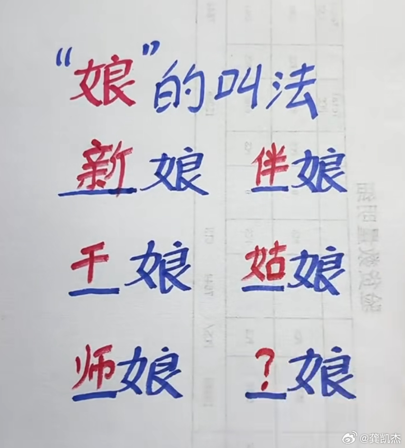 “娘” 的叫法除了新娘、伴娘、干娘、姑娘、师娘。你还能叫出什么娘？ 