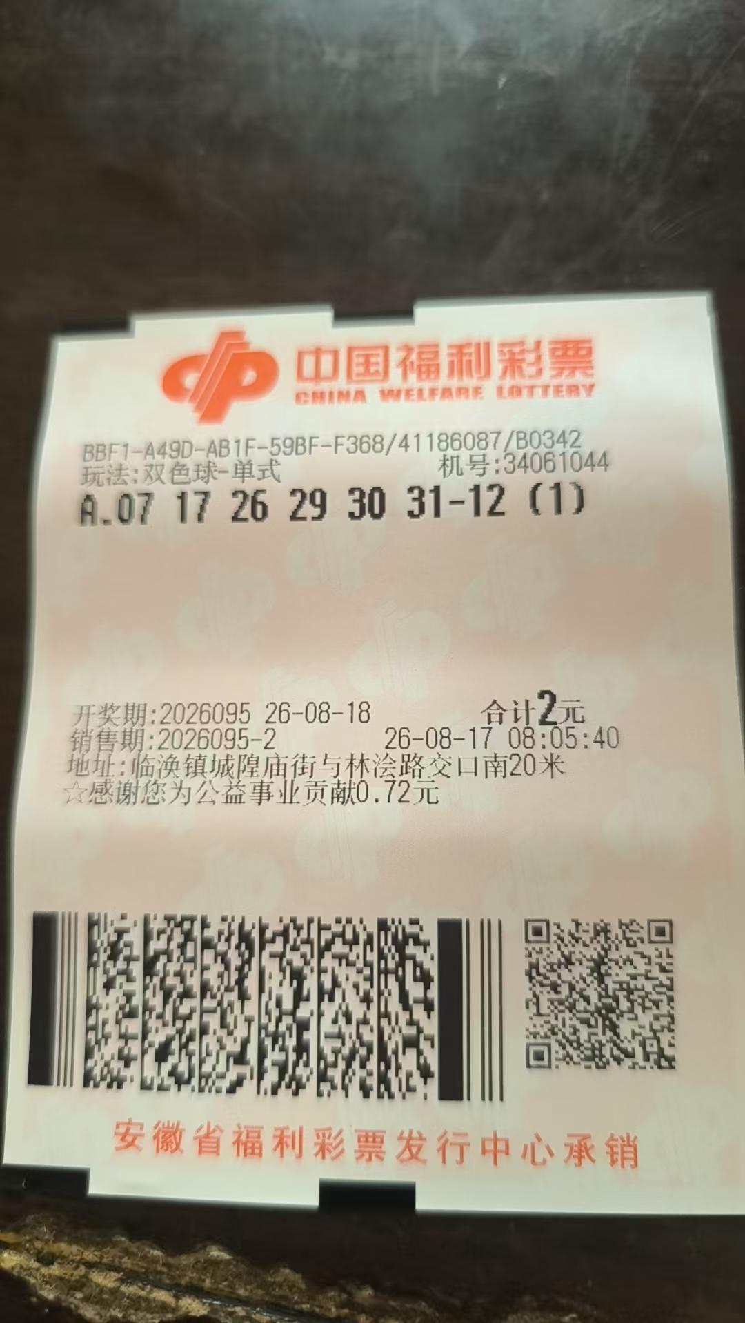 双色球26095期实票

先打一注12。