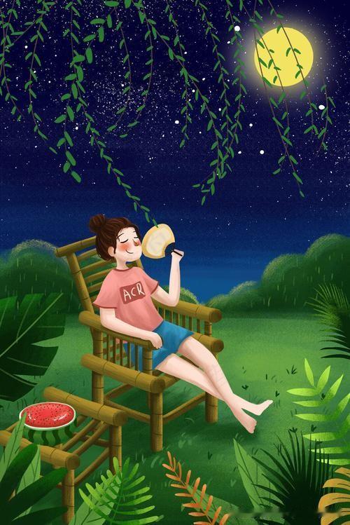《晚凉》
——宋.陆游
笛簟平铺八尺床，
脱巾高卧对疏篁。
近村得雨知何处，
此