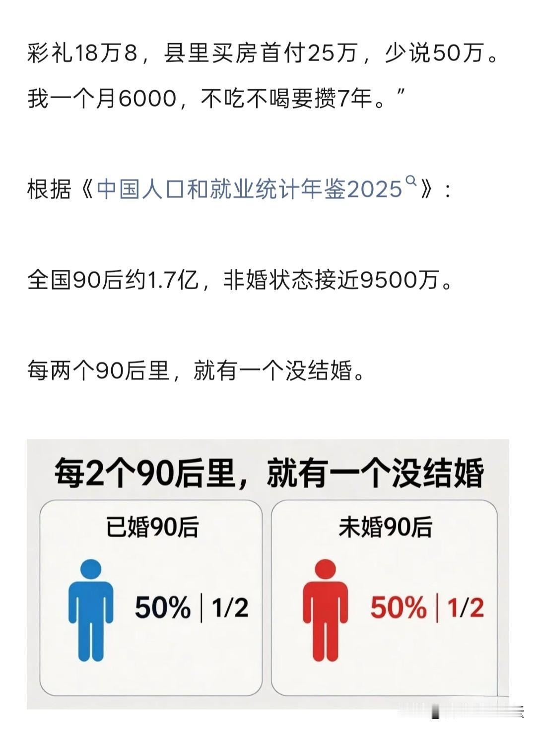 90后非婚状态的还有将近一亿，超过二分之一。从未结婚的有7200万。
这样看，房
