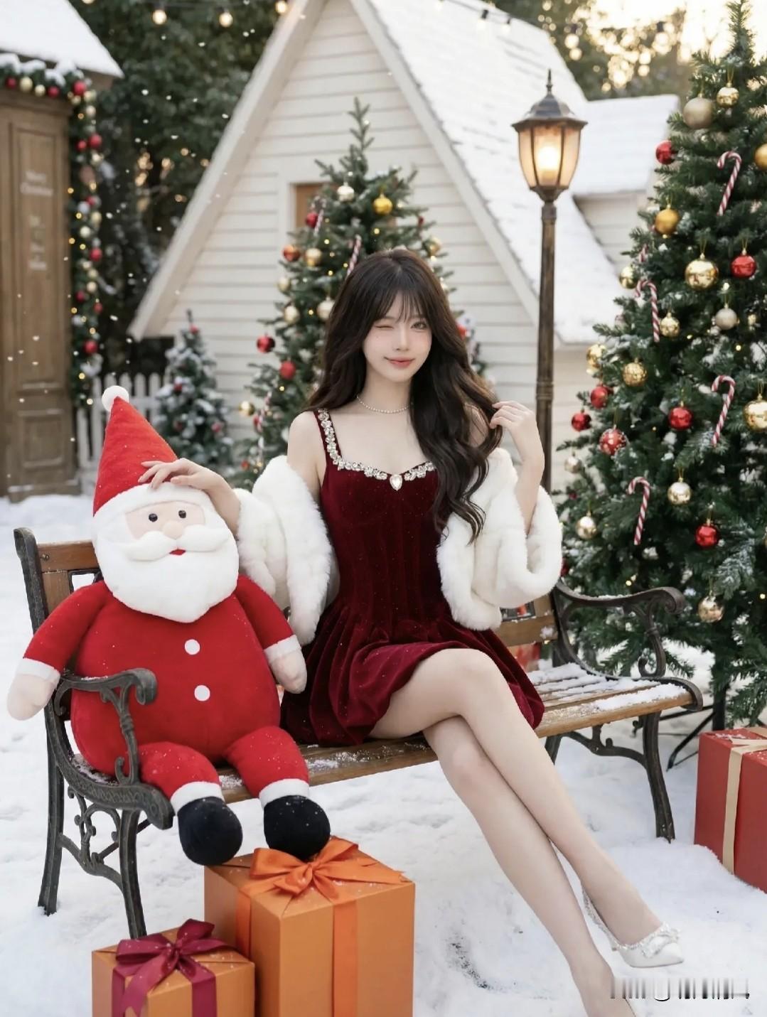 这条红丝绒裙，真的为圣诞加满了氛围感。一到年底就喜欢翻衣柜里的红色单品，今年入手