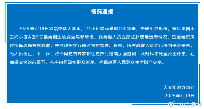 #重庆一小区外河提坍塌无人伤亡#【#官方通报重庆一小区外河堤垮塌#：所有疏散人员