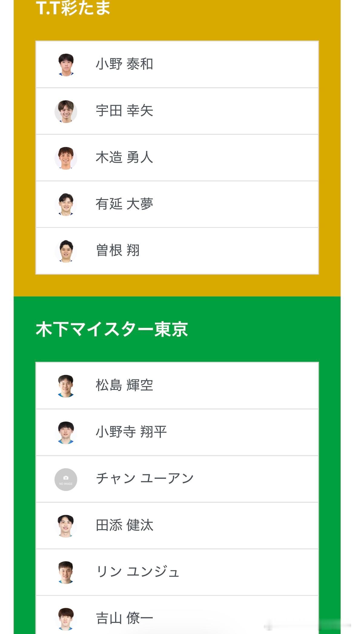 T联赛 2.15  待出场阵容（以最终出场为准）13:00 T.T彩🆚木下东京