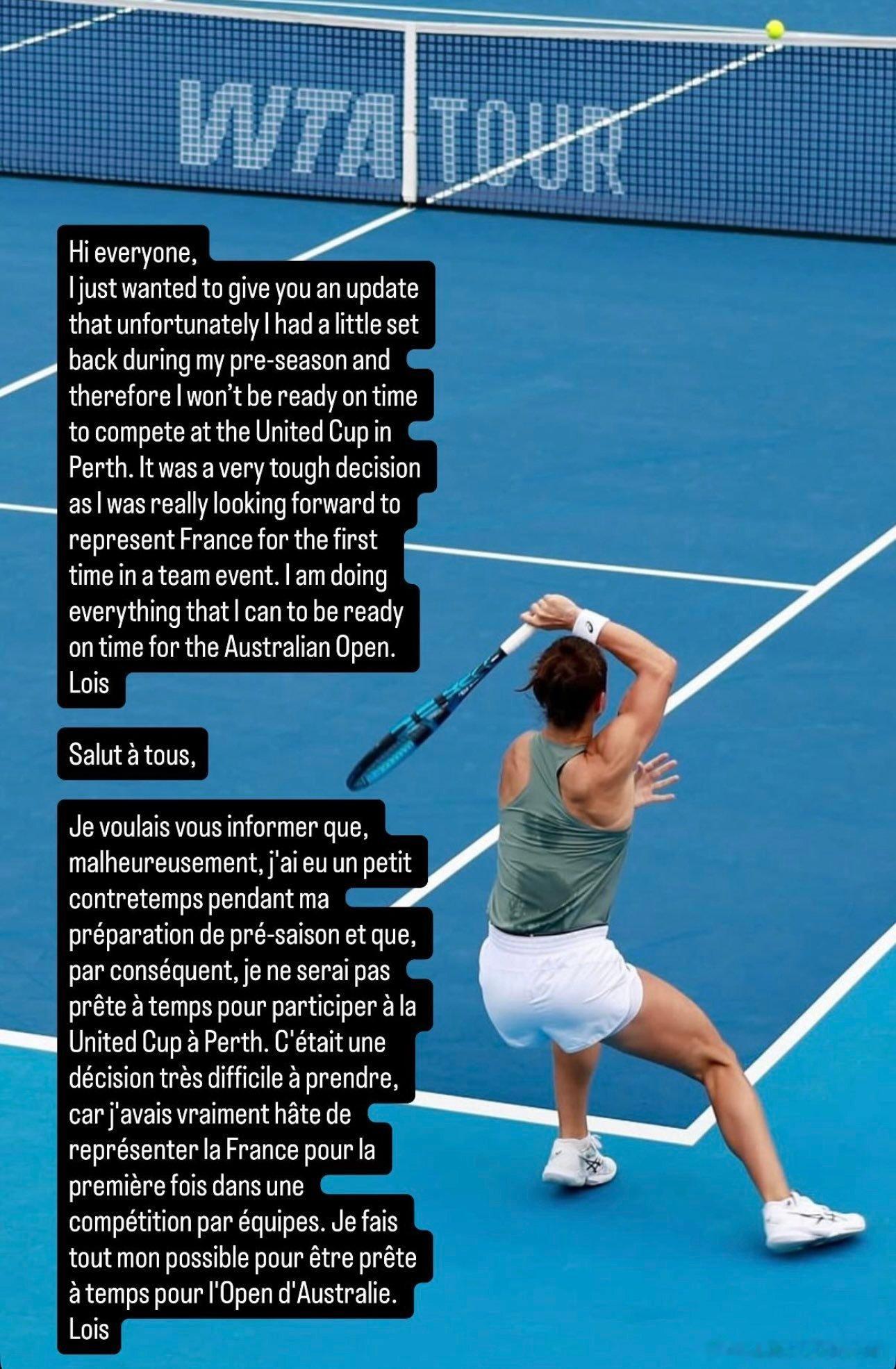 法国名将布瓦松宣布新伤退出联合杯的争夺，据说是因为备战训练中出现的伤病。网球ta