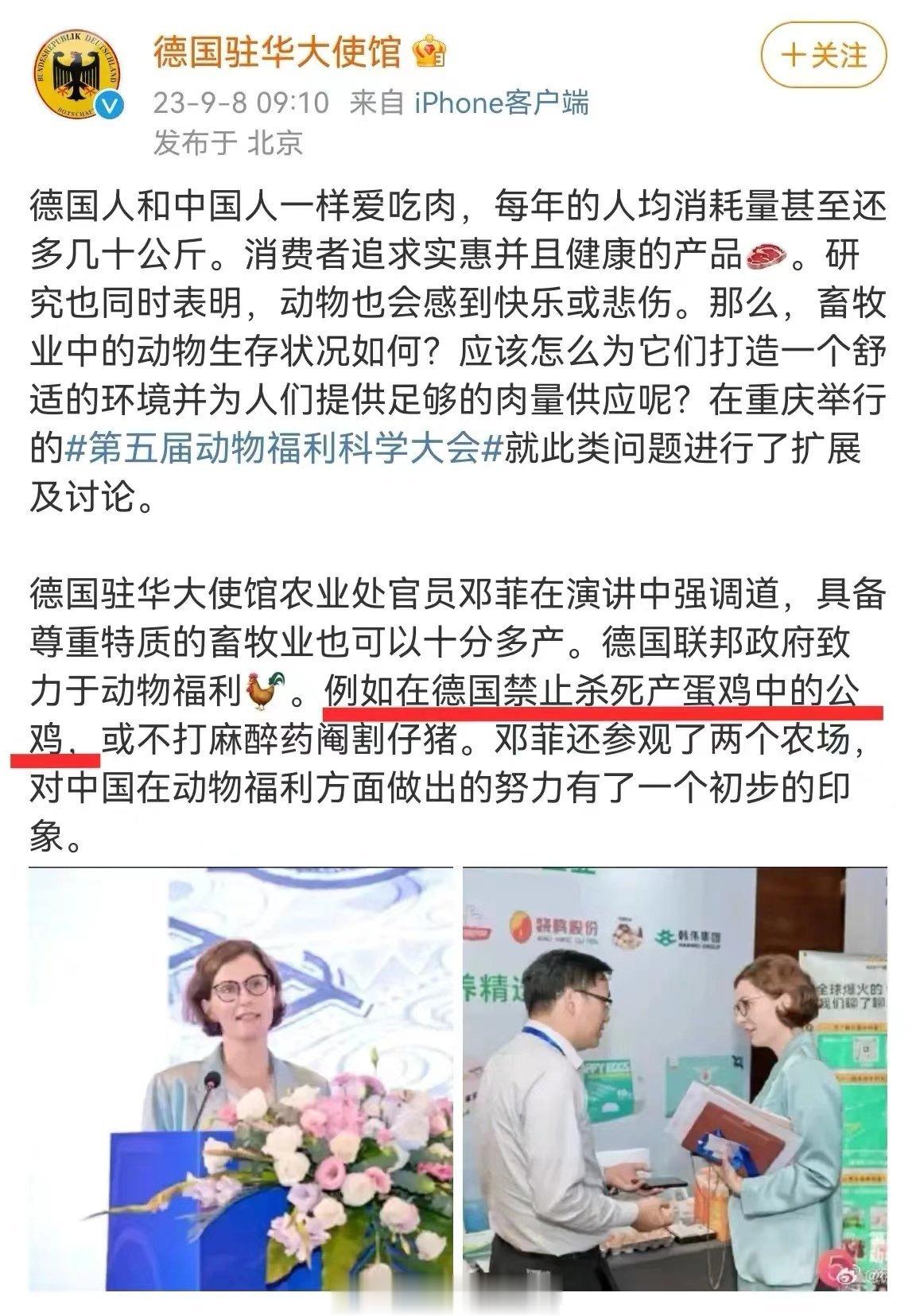 德驻华使馆这内容，真让人感受到了“西方先进”：德国禁止杀死产蛋中的公鸡怎么做到的