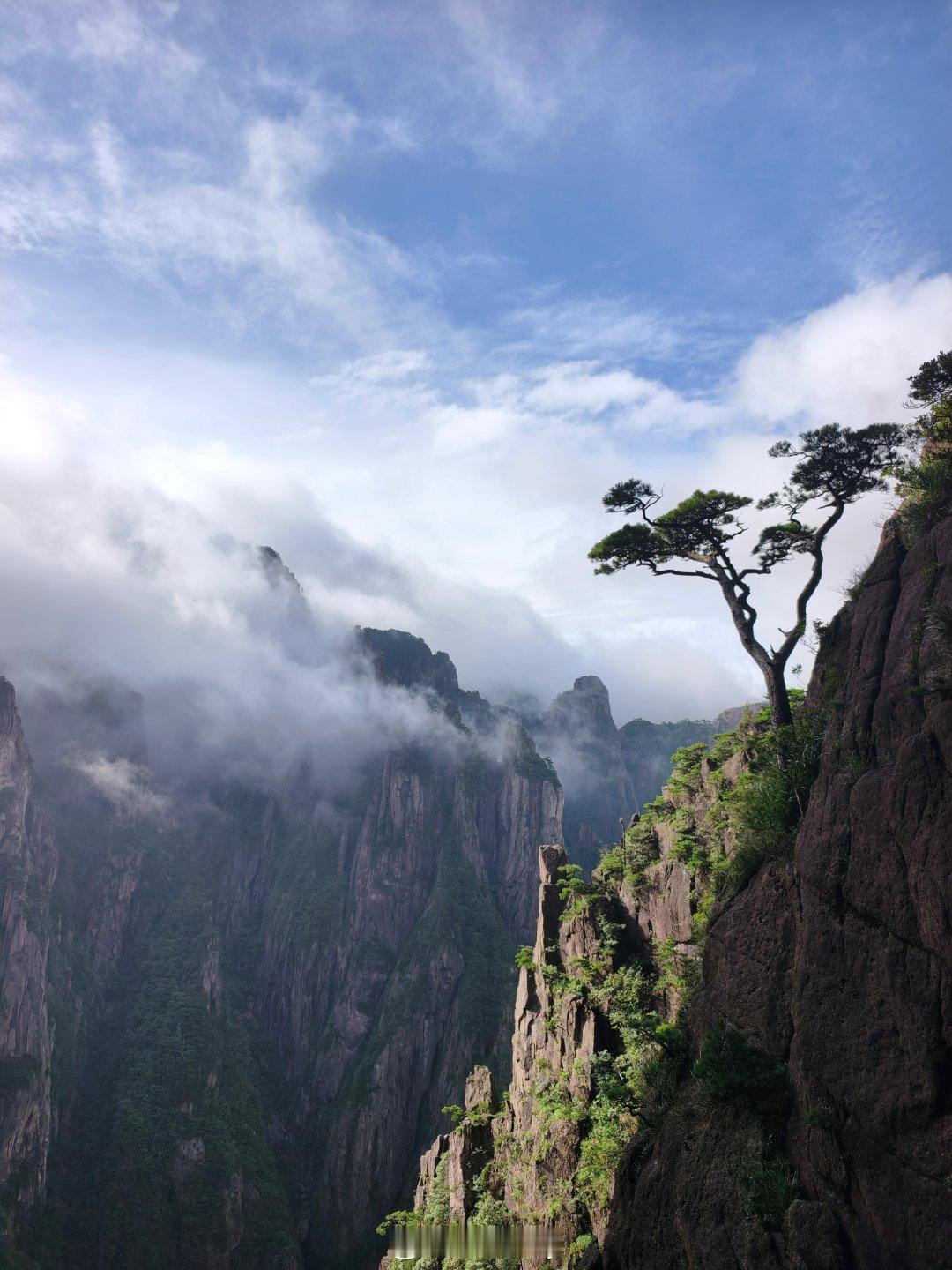 这次黄山半日游小伙伴攻略做的不错我们起的挺早，北门上南门下当时的天很给力，能看到