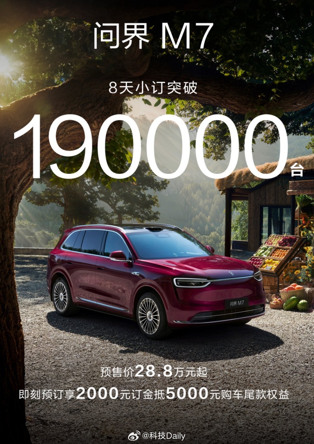 全新问界M7，小订订单19万台了，幸好我订的早，提车应该还蛮早的，不然只能眼馋了