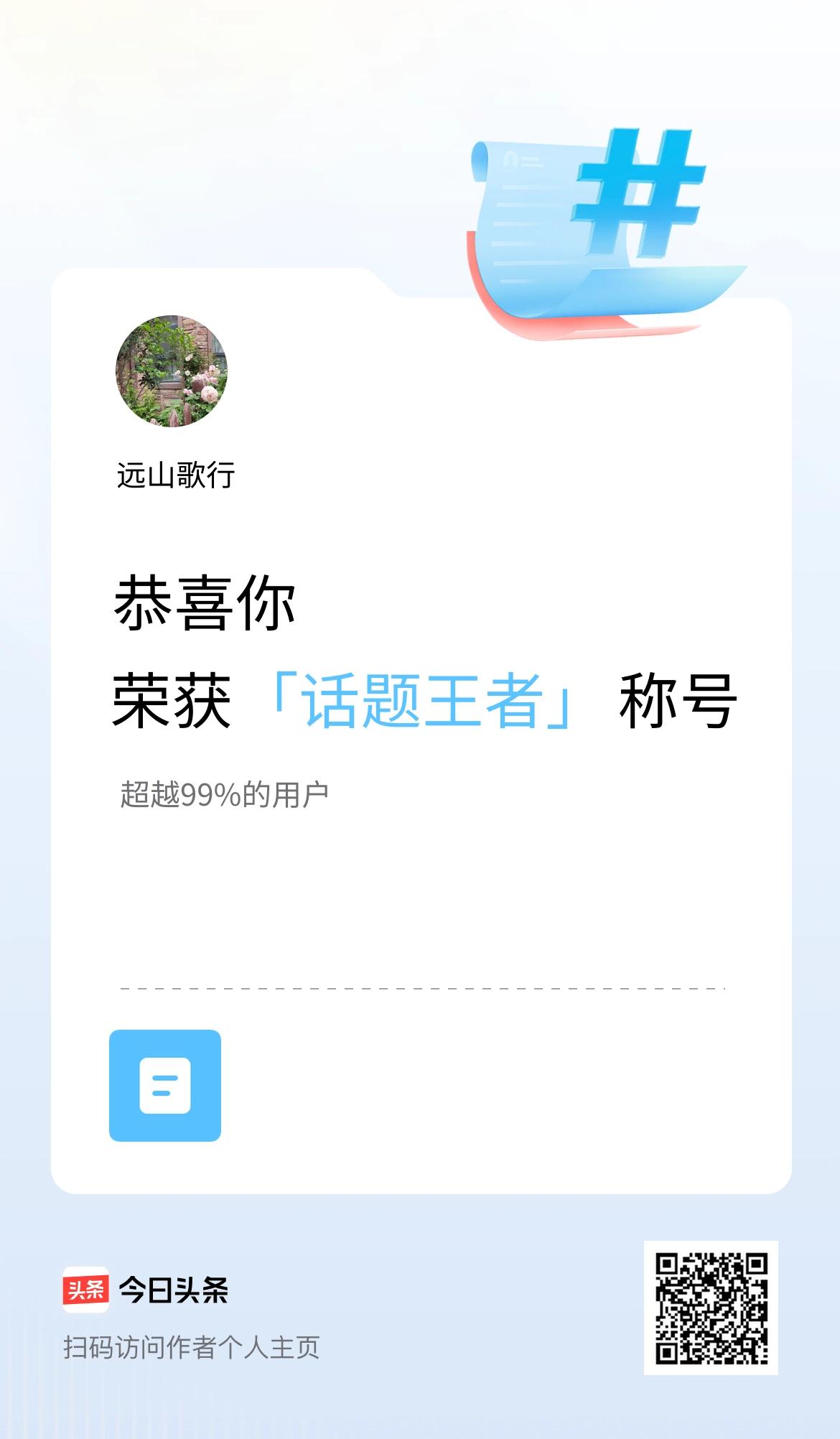 我在头条获得「话题王者」称号