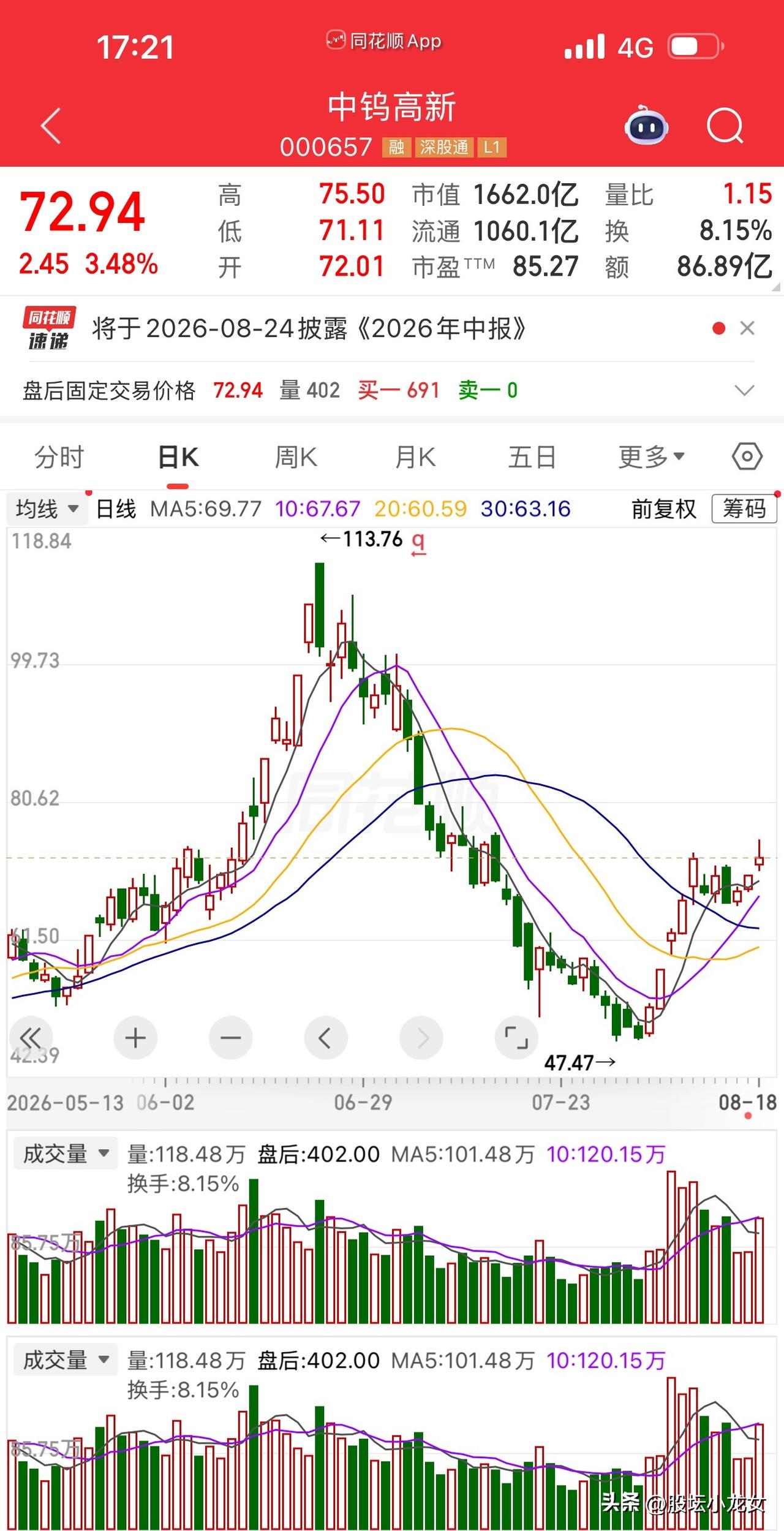 股民老余是湖南株洲人，做了一辈子硬质合金刀具生意，2025年10月底在21块附近