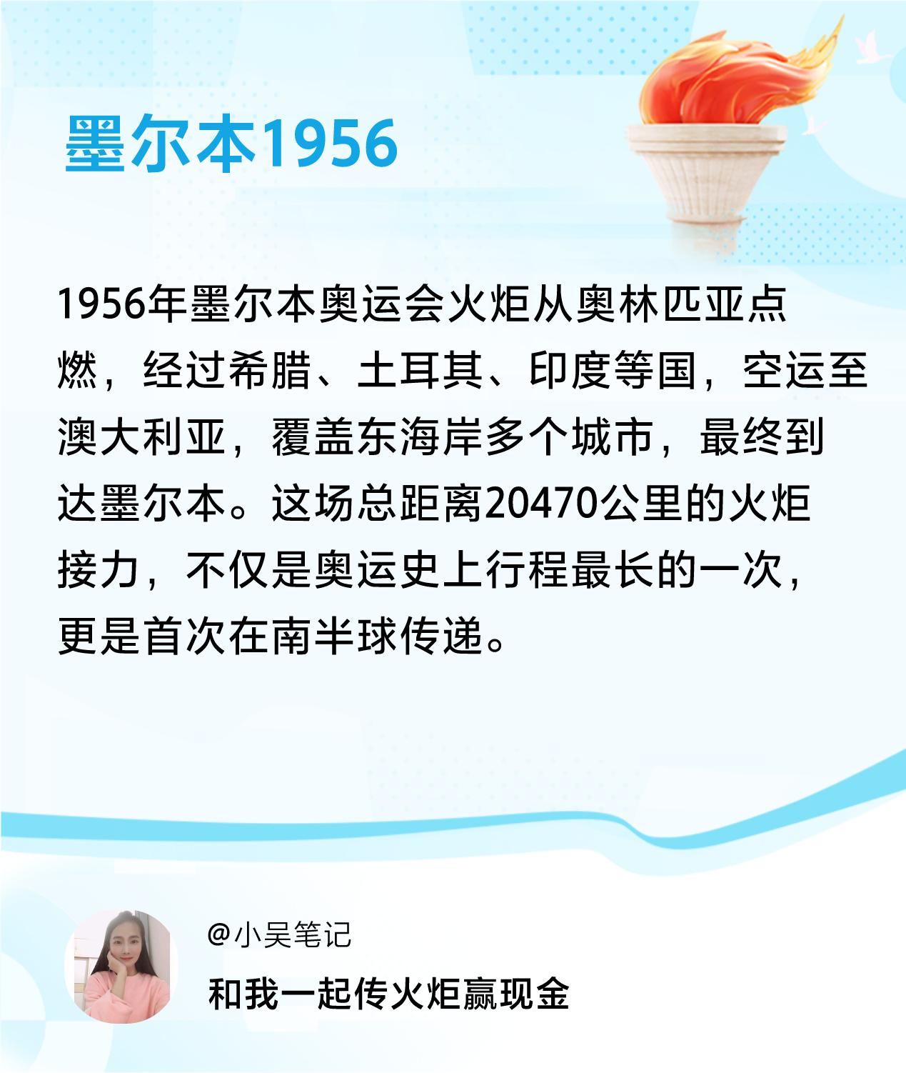 #传递火炬故事#接力赢现金>我已解锁墨尔本1956的第3个火炬故事，接力传递体育