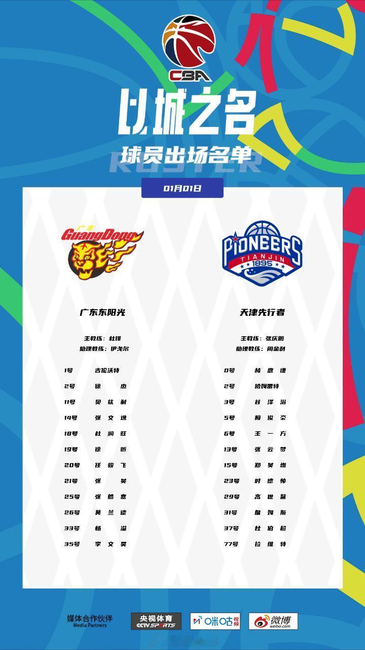 元旦大战，两队出场名单 