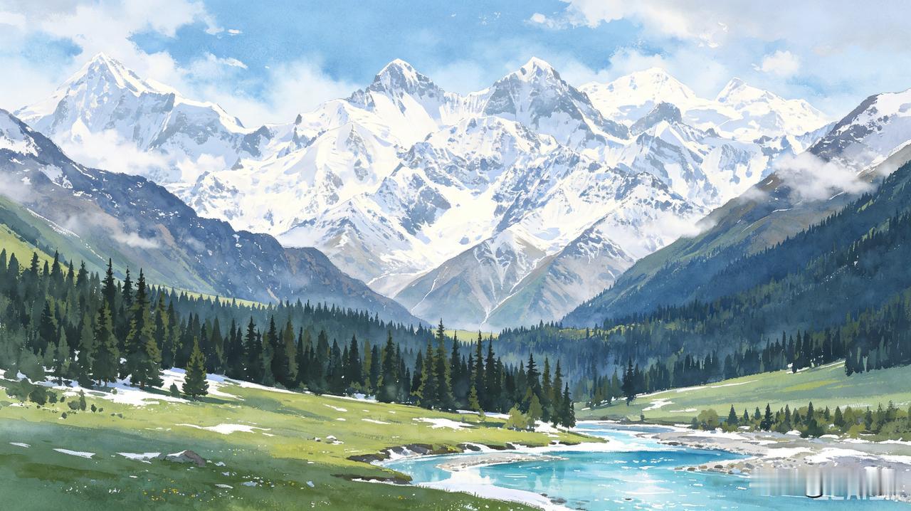 [心目中的天山]
 
在我心中，天山是北疆大地最巍峨、最圣洁的脊梁。它横亘千里，