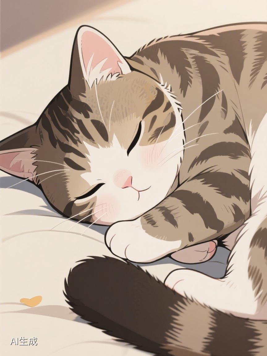 AI妙生图那蜷卧的猫咪，似在偷得浮生半日闲，于静谧中寻到了内心的安稳🌼