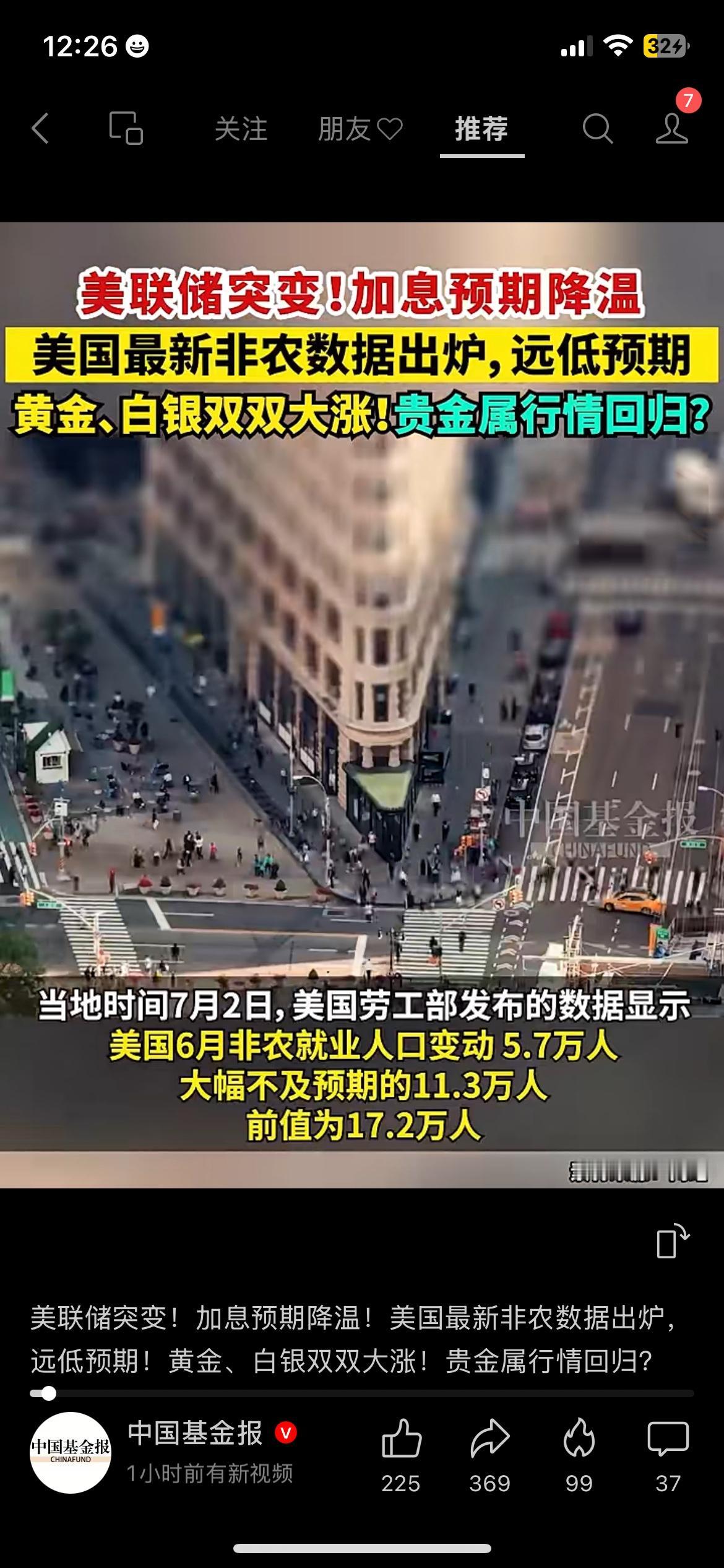 美国非农数据不及预期，金价迎来一波连续反弹
美国6月非农就业数据大幅低于市场预期
