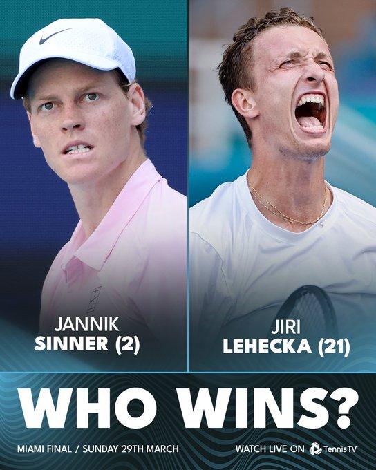 ATP1000迈阿密决赛
03:00，辛纳vs莱赫卡
辛纳4-0绝对优势领先
赔