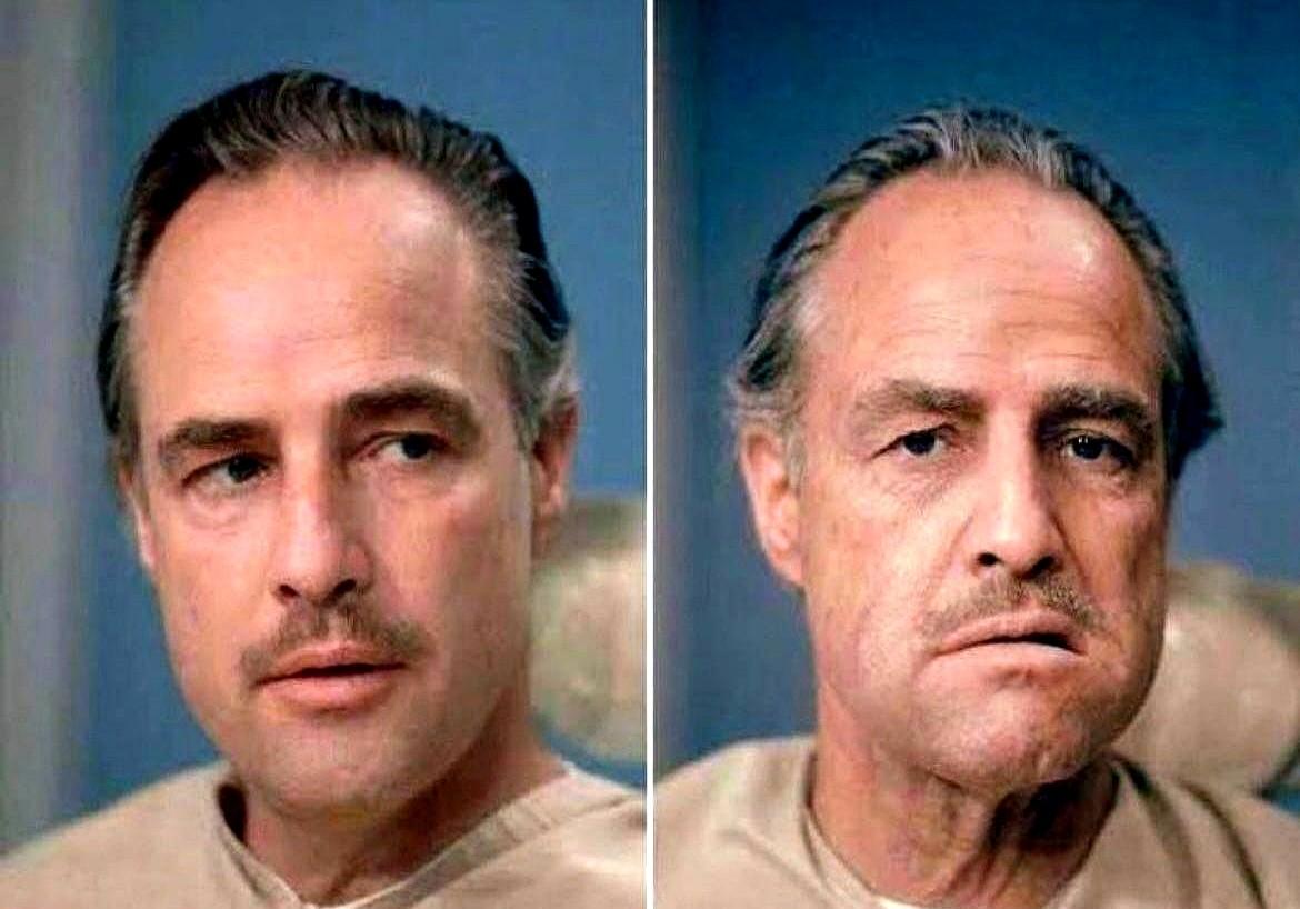 47岁的马龙·白兰度，往嘴里塞棉花，就去试镜《教父》了。

他跟导演科波拉说，老