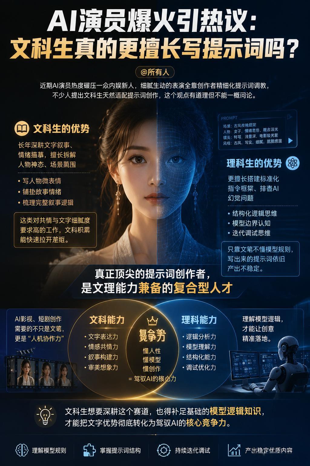 AI时代文科生更吃香了吗近期AI演员热度碾压一众内娱新人，细腻的表演全靠创作者精
