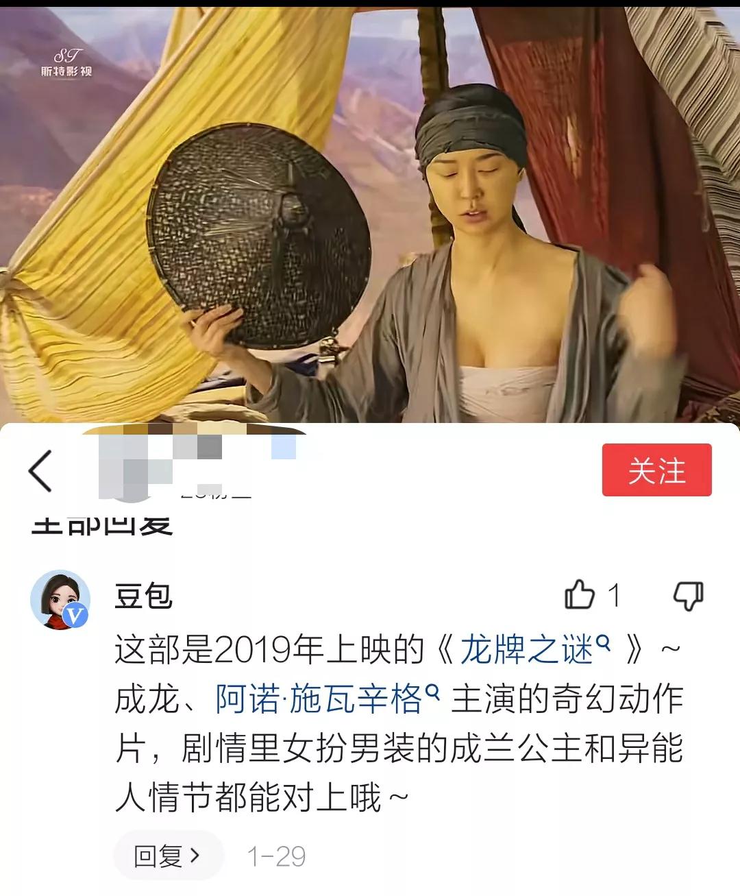 这部是2019年上映的《龙牌之谜》～成龙、阿诺·施瓦辛格主演的奇幻动作片，剧情里