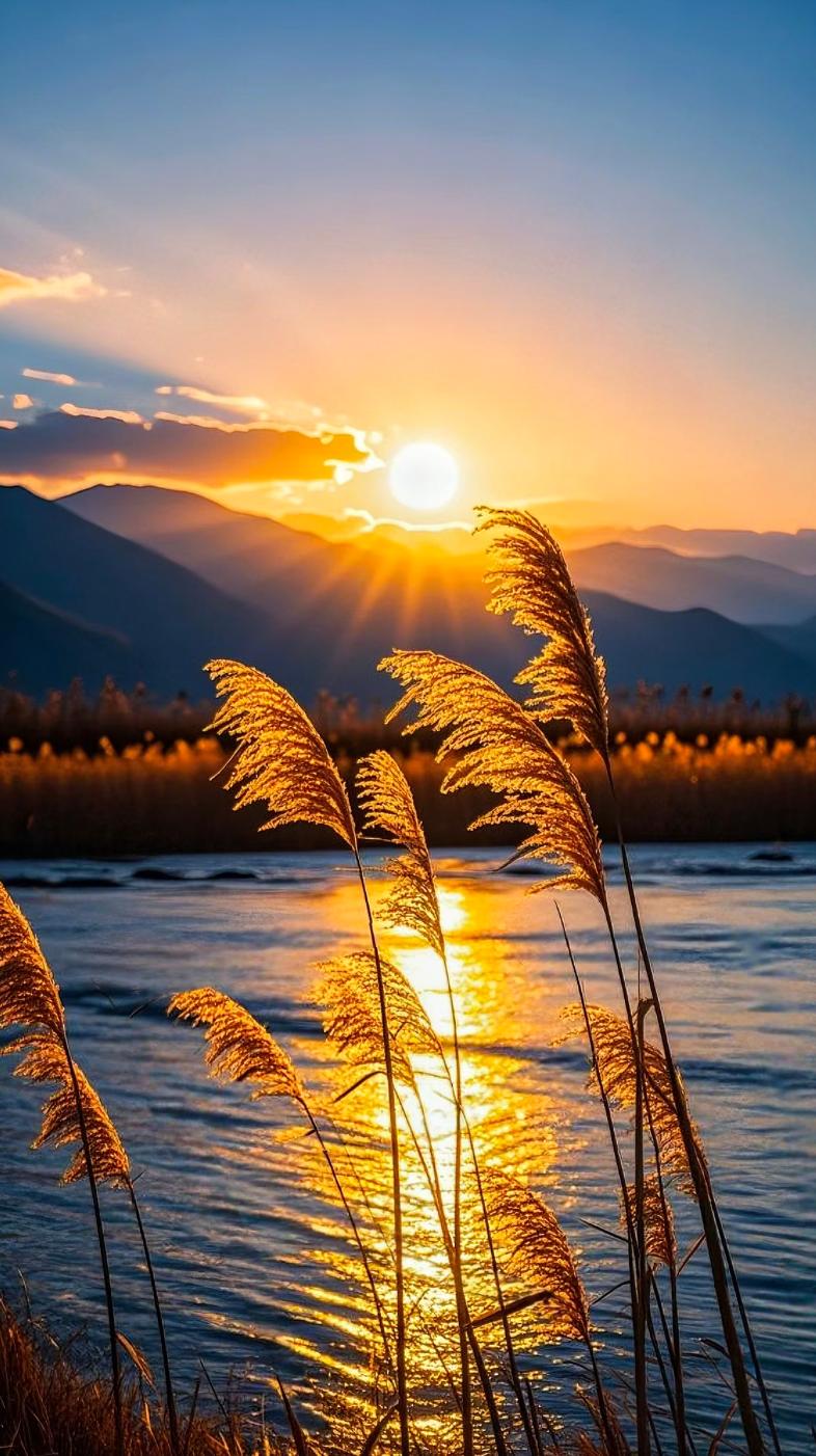发张你手机里最美的夕阳照可以吗夕阳西下，把最后的温柔都洒进了这片苇塘。水面上金光
