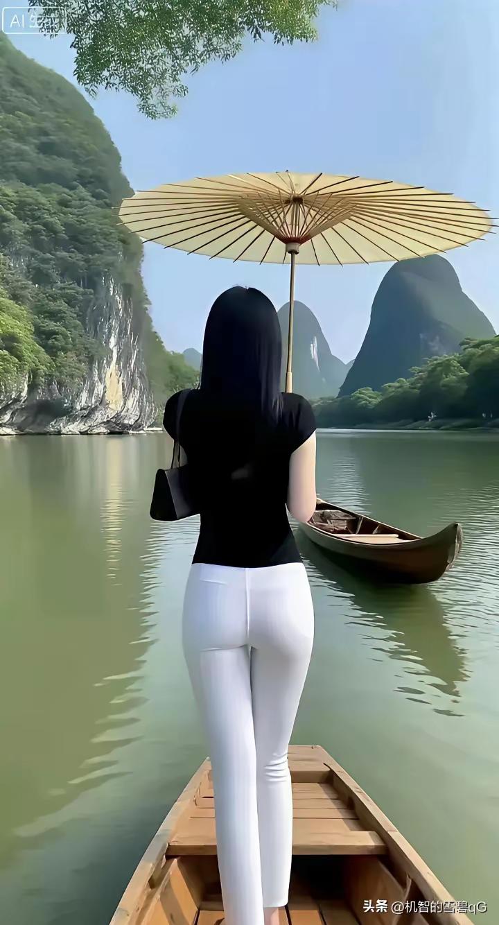 撑伞乘舟游山水，静享自然之美