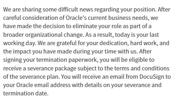 别光骂Oracle冷血：这封裁员信，给所有老板和HR敲响了警