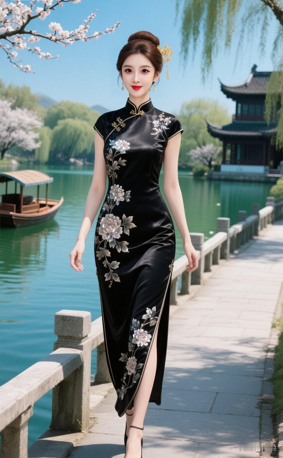 优雅旗袍漫步在江南水乡，感受传统与现代的交融