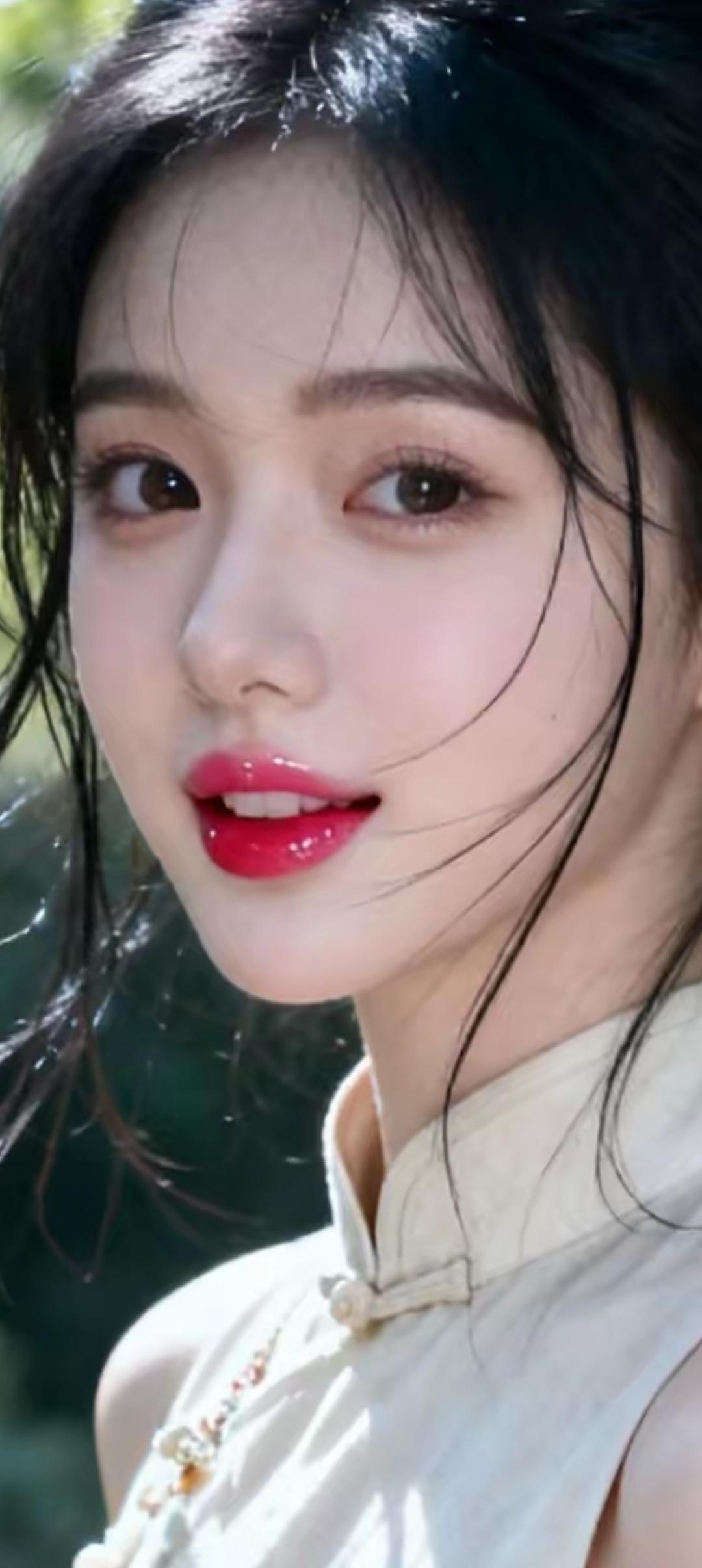 清新自然，红唇诱惑，阳光下的少女