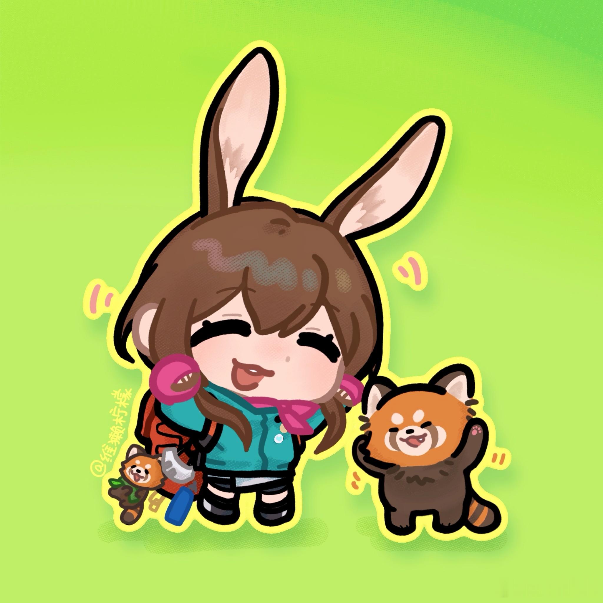 🐰这样可爱的小动物有三只，因为包上面还有一只萌啊萌啊好多彩好可爱，小熊猫也可爱