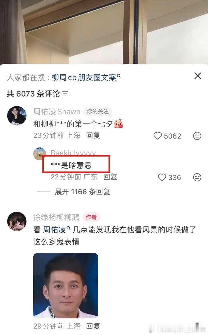 无奖竞猜，***是什么意思？感觉老周的心思，得往离谱了猜柳周cp