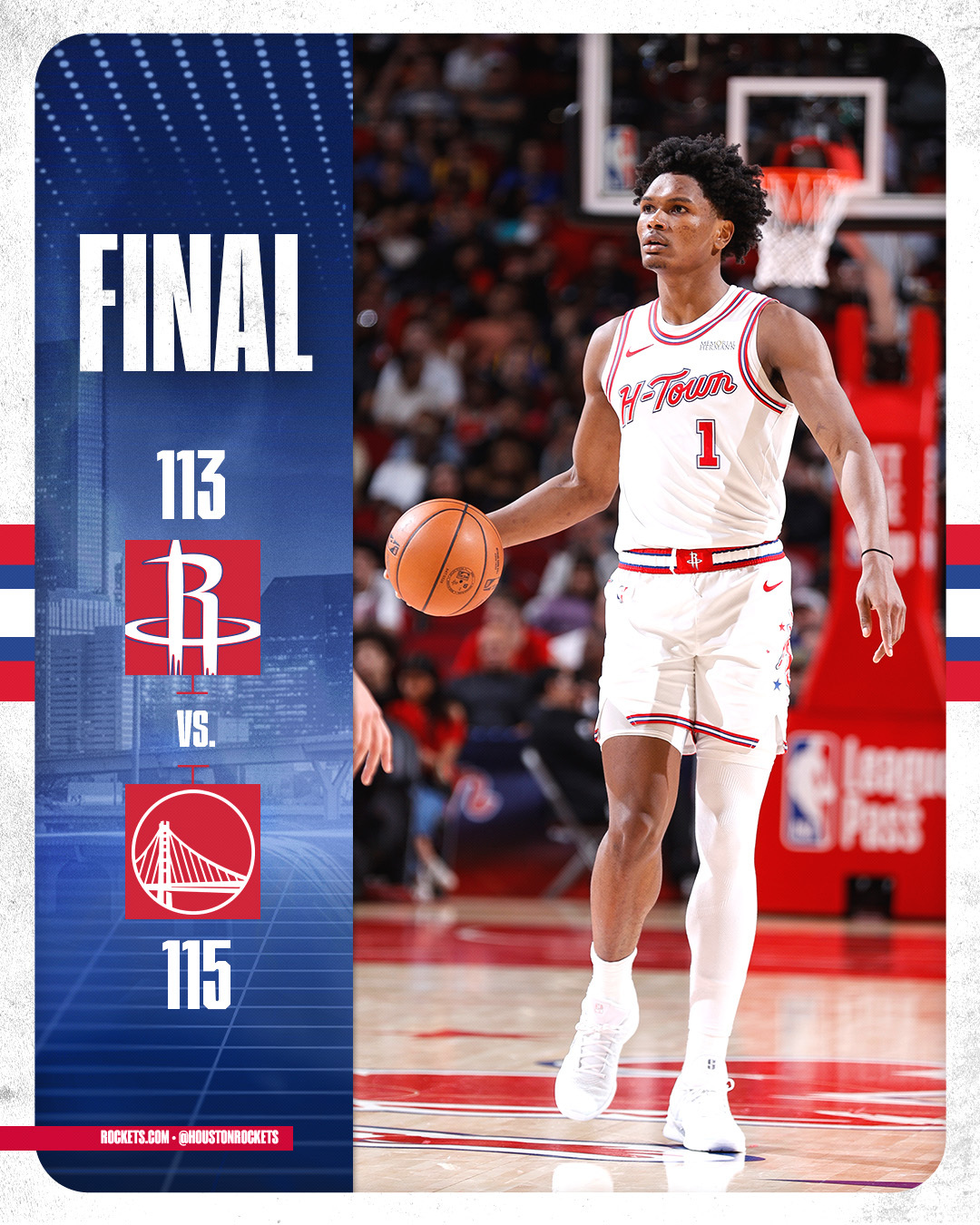 全场比赛结束！火箭113-115勇士！杜兰特23分6板3助3断、谢泼德30分3板