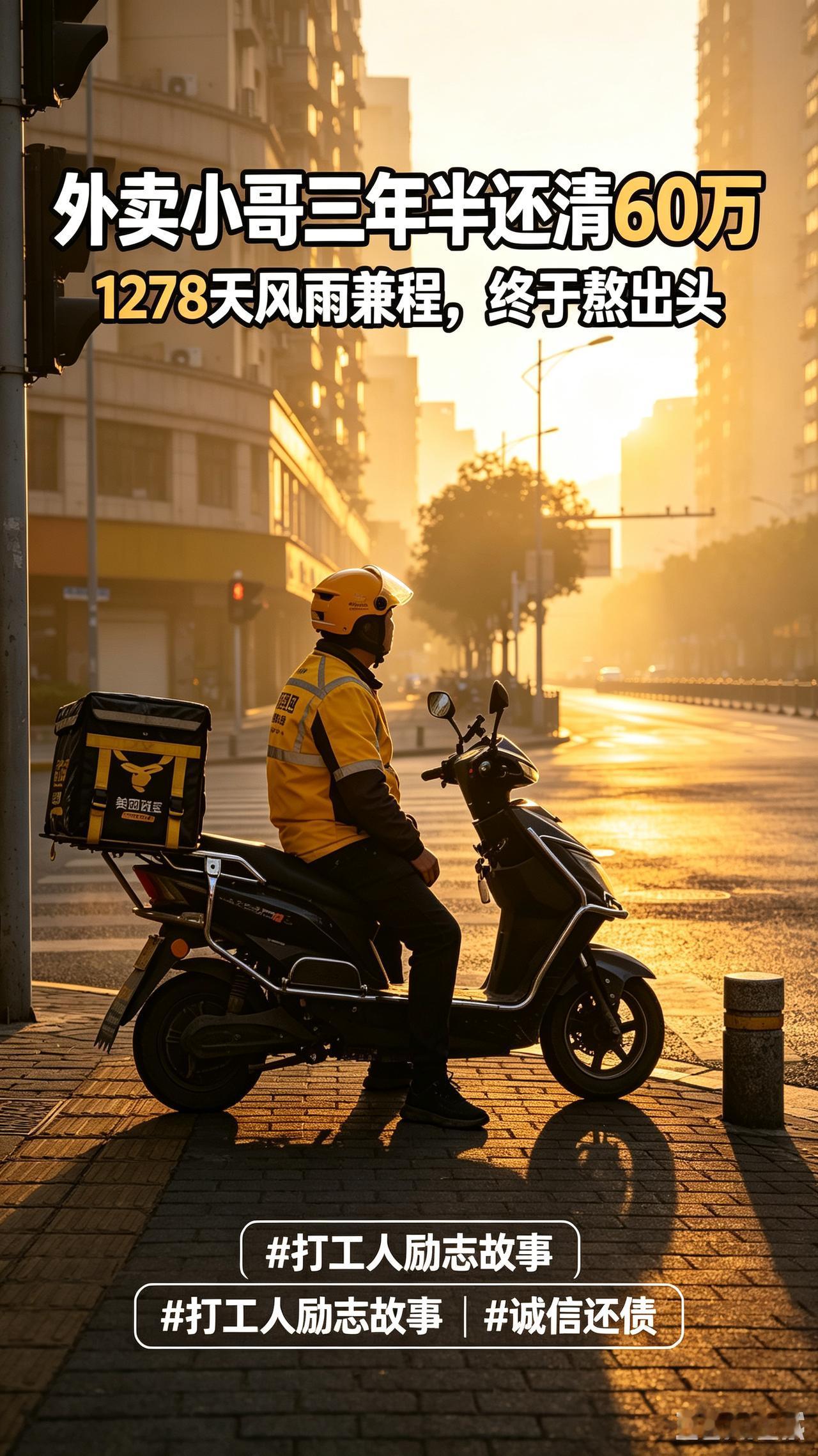 太励志！杭州外卖小哥1278天日夜奔波，三年半还清60万巨额债务
 
近日，杭州