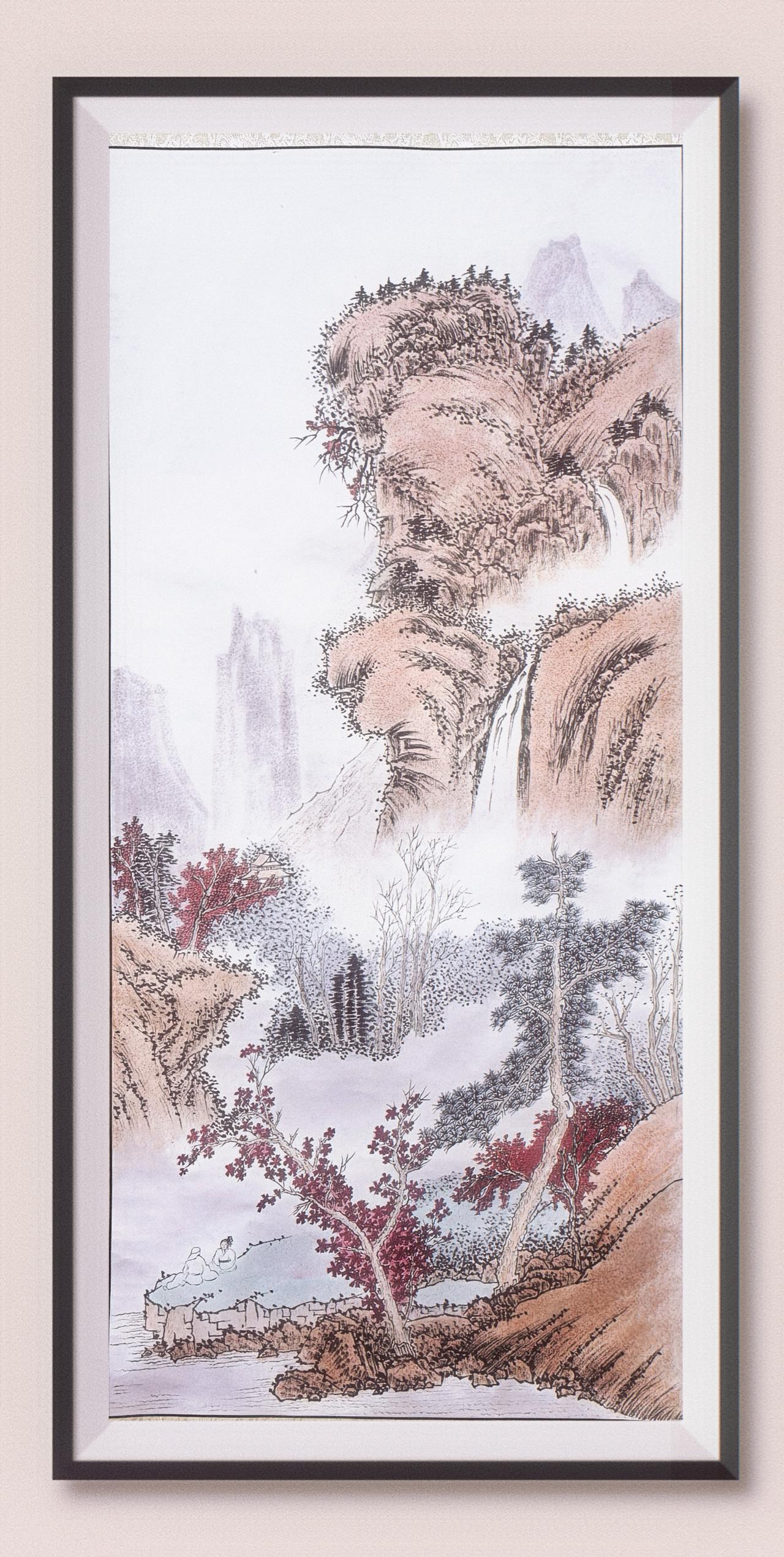完成三尺国画《秋山云绕》的绘制。