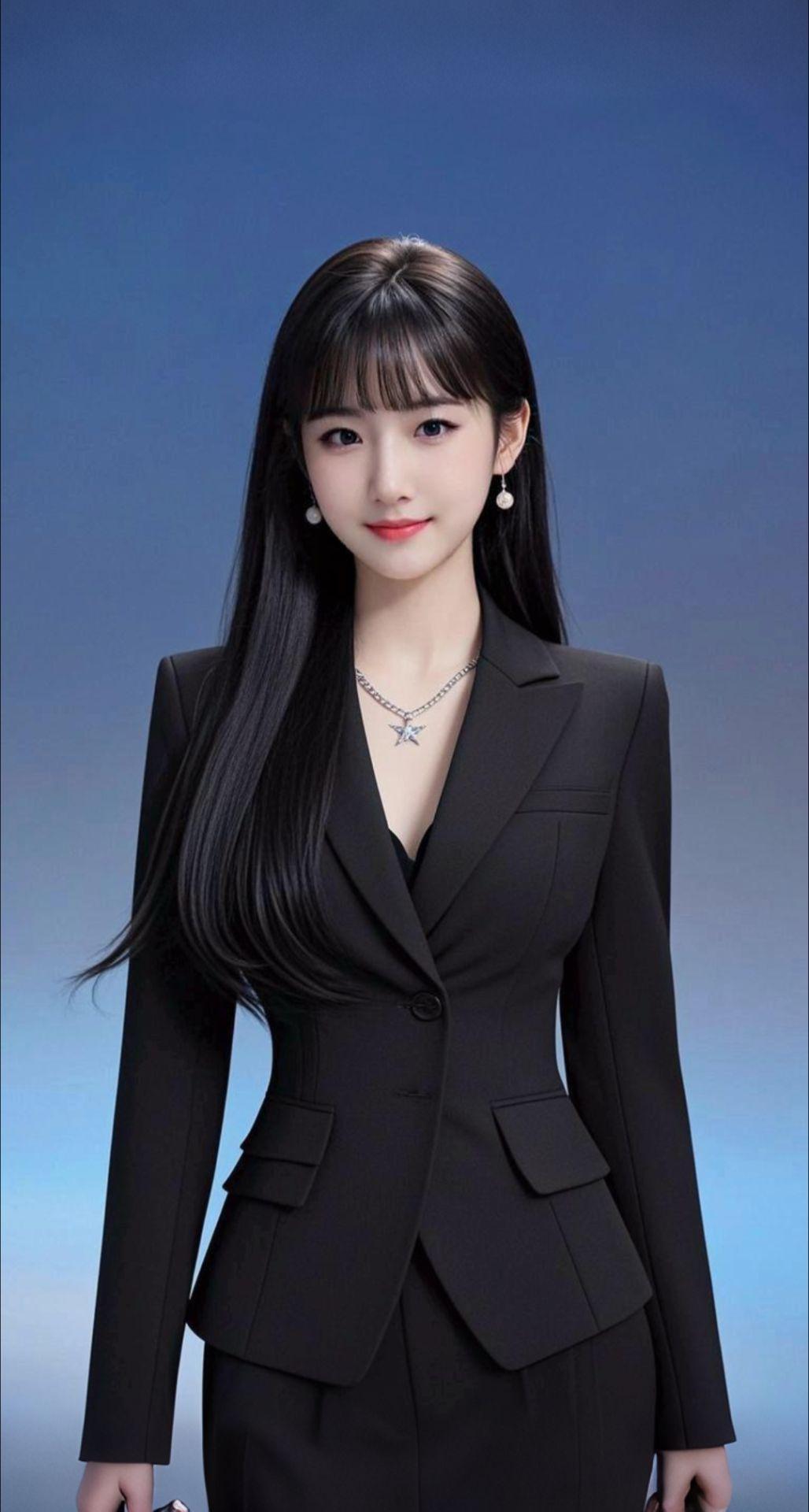 AI扩图 AI黑西装佳人
