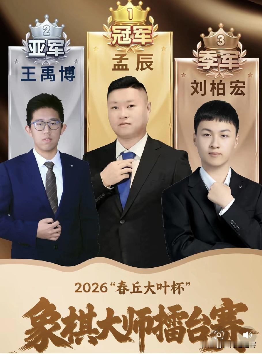 恭喜世界冠军孟辰，力压亚洲冠军刘柏宏和全国冠军王禹博，夺的“春秋大叶”杯第一季红