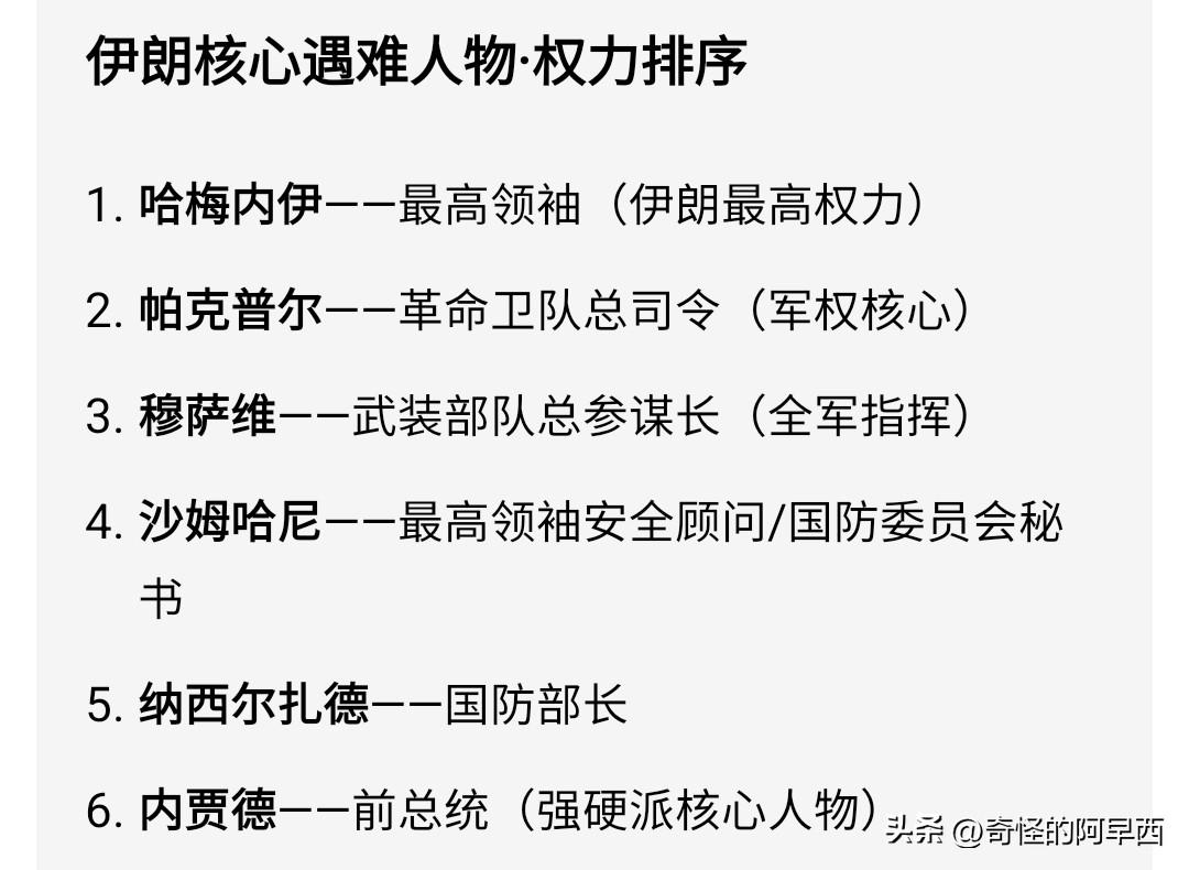 美国这情报真是没谁了，哈梅内伊执掌伊朗多少年了，说没就没了，陪他一块的，还有40