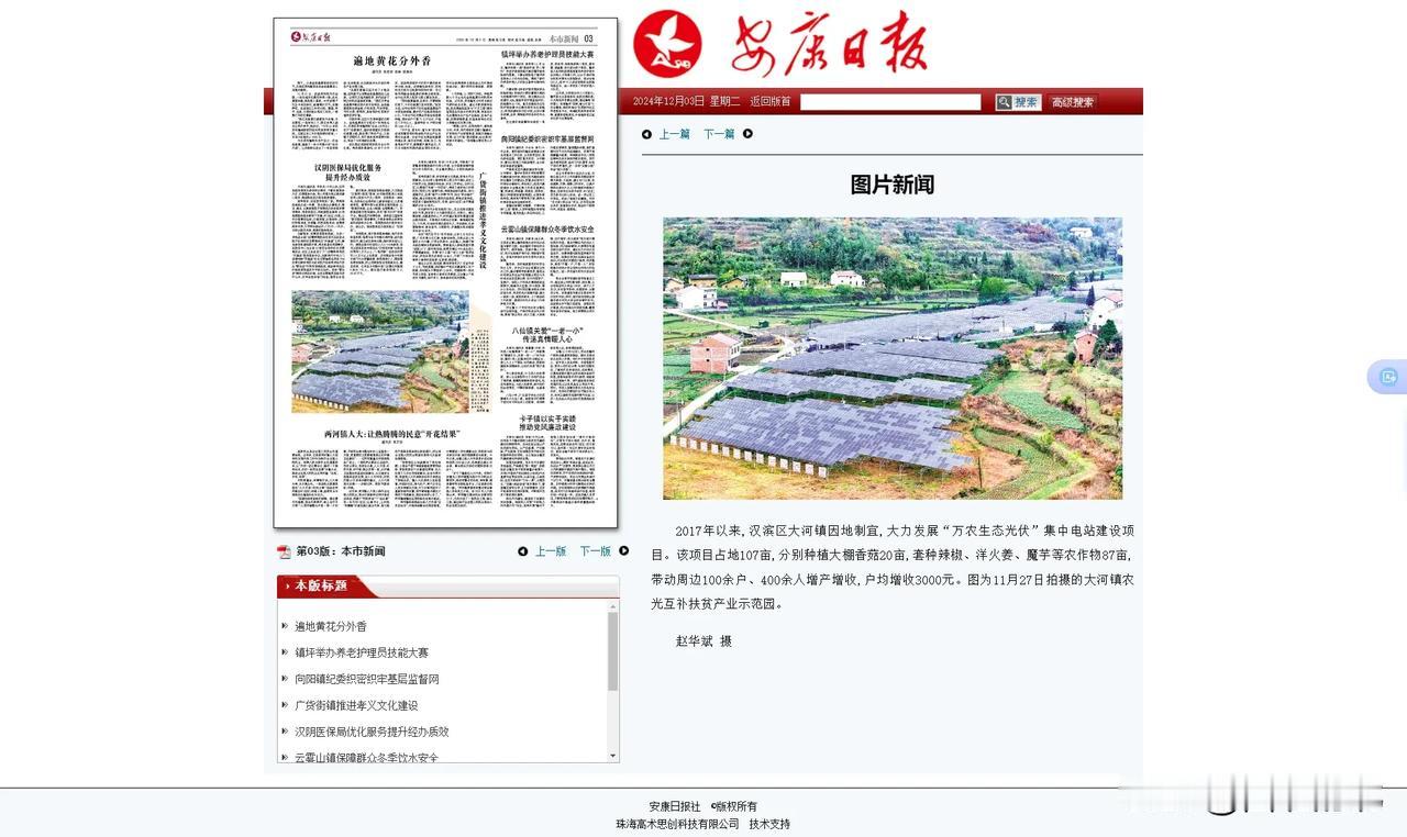 记录我的农村生活安康日报报道大河镇农光互补助农增收