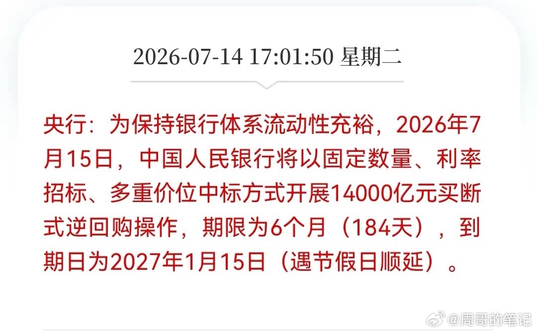 不得了！大利好来了！“央妈出手，单日净投放2000亿，7月流动性稳了。明天大A还